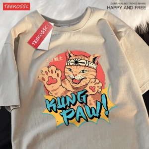 Y2k Vintage Tişört Tee Japon Harajuku kedi savaşçı