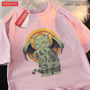 Y2k Vintage Tişört Tee Japon Harajuku lanetlenmiş kedi bask