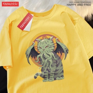 Y2k Vintage Tişört Tee Japon Harajuku lanetlenmiş kedi bask