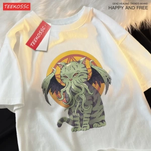 Y2k Vintage Tişört Tee Japon Harajuku lanetlenmiş kedi bask