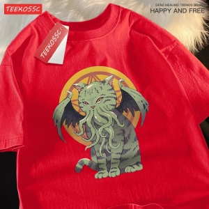 Y2k Vintage Tişört Tee Japon Harajuku lanetlenmiş kedi bask