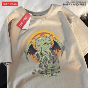Y2k Vintage Tişört Tee Japon Harajuku lanetlenmiş kedi bask