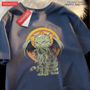 Y2k Vintage Tişört Tee Japon Harajuku lanetlenmiş kedi bask