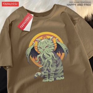Y2k Vintage Tişört Tee Japon Harajuku lanetlenmiş kedi bask