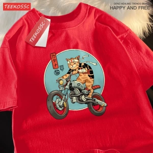Y2k Vintage Tişört Tee Japon Harajuku motosiklet kedi