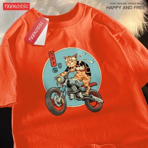 Y2k Vintage Tişört Tee Japon Harajuku motosiklet kedi