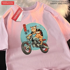 Y2k Vintage Tişört Tee Japon Harajuku motosiklet kedi