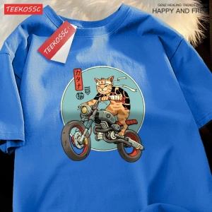 Y2k Vintage Tişört Tee Japon Harajuku motosiklet kedi