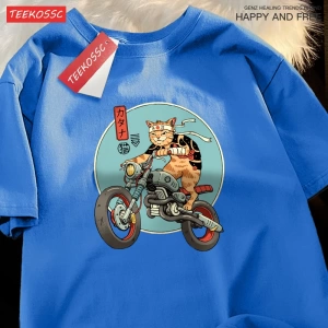 Y2k Vintage Tişört Tee Japon Harajuku motosiklet kedi