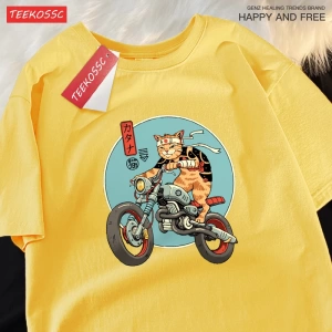 Y2k Vintage Tişört Tee Japon Harajuku motosiklet kedi