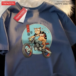 Y2k Vintage Tişört Tee Japon Harajuku motosiklet kedi