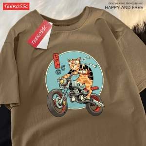 Y2k Vintage Tişört Tee Japon Harajuku motosiklet kedi