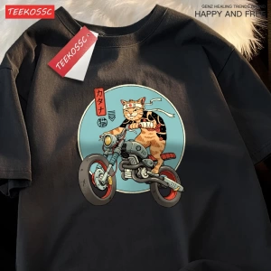 Y2k Vintage Tişört Tee Japon Harajuku motosiklet kedi