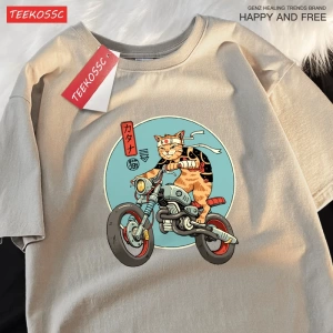Y2k Vintage Tişört Tee Japon Harajuku motosiklet kedi
