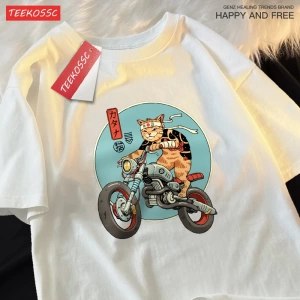 Y2k Vintage Tişört Tee Japon Harajuku motosiklet kedi
