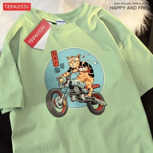 Y2k Vintage Tişört Tee Japon Harajuku motosiklet kedi