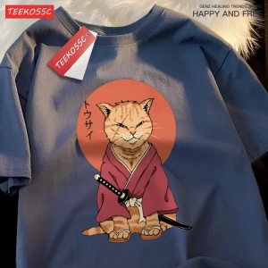 Y2k Vintage Tişört Tee Japon Harajuku skar bıçak kedi