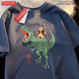 Y2k Vintage Tişört Tee Japon Harajuku sürme dinozor kedi