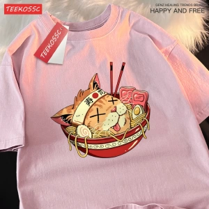 Y2k Vintage Tişört Tee Japon Harajuku suşi erişte kedi