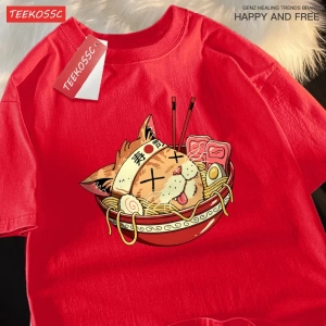 Y2k Vintage Tişört Tee Japon Harajuku suşi erişte kedi
