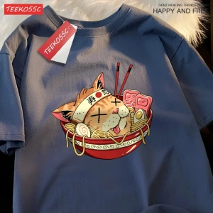 Y2k Vintage Tişört Tee Japon Harajuku suşi erişte kedi