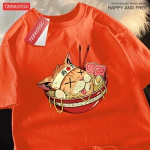 Y2k Vintage Tişört Tee Japon Harajuku suşi erişte kedi