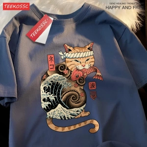 Y2k Vintage Tişört Tee Japon Harajuku ukiyo-e kedi