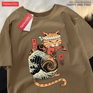 Y2k Vintage Tişört Tee Japon Harajuku ukiyo-e kedi
