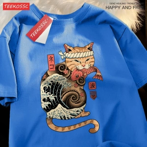 Y2k Vintage Tişört Tee Japon Harajuku ukiyo-e kedi
