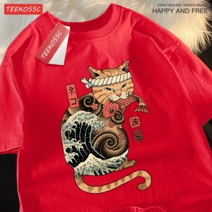 Y2k Vintage Tişört Tee Japon Harajuku ukiyo-e kedi