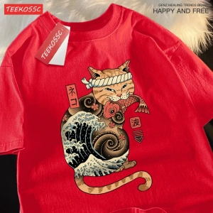 Y2k Vintage Tişört Tee Japon Harajuku ukiyo-e kedi