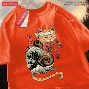 Y2k Vintage Tişört Tee Japon Harajuku ukiyo-e kedi