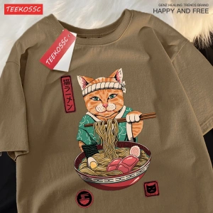 Y2k Vintage Tişört Tee Japon Harajuku yeme erişte kedi