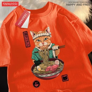 Y2k Vintage Tişört Tee Japon Harajuku yeme erişte kedi