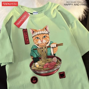 Y2k Vintage Tişört Tee Japon Harajuku yeme erişte kedi