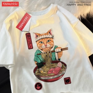 Y2k Vintage Tişört Tee Japon Harajuku yeme erişte kedi