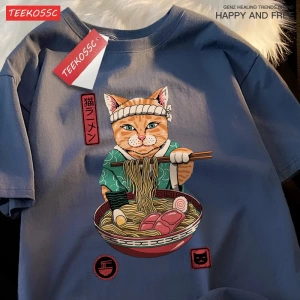 Y2k Vintage Tişört Tee Japon Harajuku yeme erişte kedi