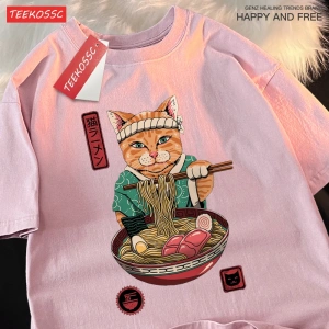 Y2k Vintage Tişört Tee Japon Harajuku yeme erişte kedi