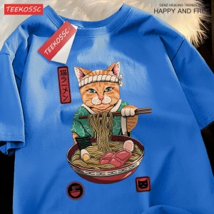 Y2k Vintage Tişört Tee Japon Harajuku yeme erişte kedi
