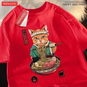 Y2k Vintage Tişört Tee Japon Harajuku yeme erişte kedi