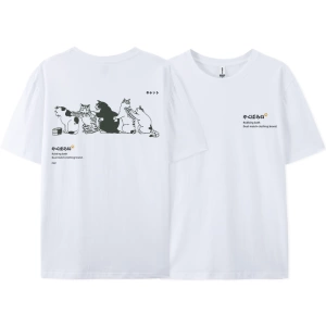 Y2k Vintage Tişört Tee Japonya Harajuku kuyruk kedi eğlenceli baskı