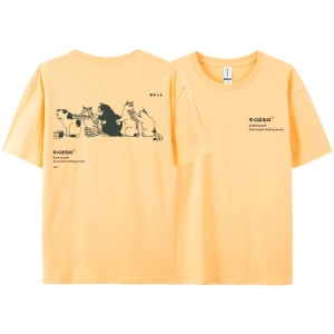 Y2k Vintage Tişört Tee Japonya Harajuku kuyruk kedi eğlenceli baskı