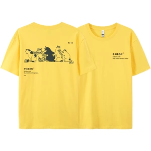 Y2k Vintage Tişört Tee Japonya Harajuku kuyruk kedi eğlenceli baskı