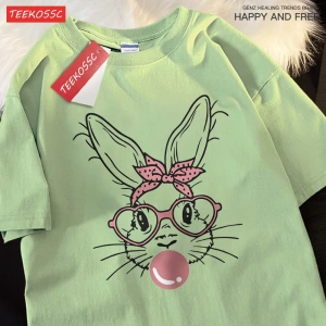 Y2k Vintage Tişört Tee Kabarcık üfleme moda tavşan