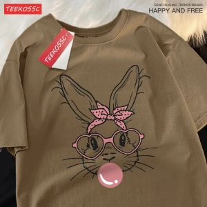 Y2k Vintage Tişört Tee Kabarcık üfleme moda tavşan