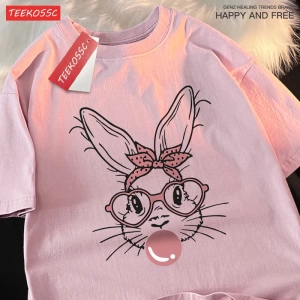 Y2k Vintage Tişört Tee Kabarcık üfleme moda tavşan