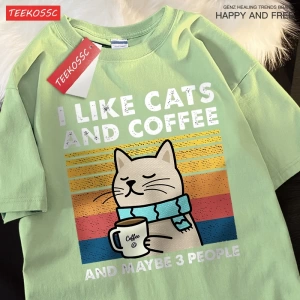 Y2k Vintage Tişört Tee Kediler ve kahve severim