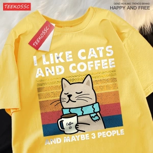 Y2k Vintage Tişört Tee Kediler ve kahve severim