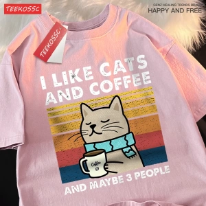 Y2k Vintage Tişört Tee Kediler ve kahve severim