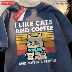 Y2k Vintage Tişört Tee Kediler ve kahve severim